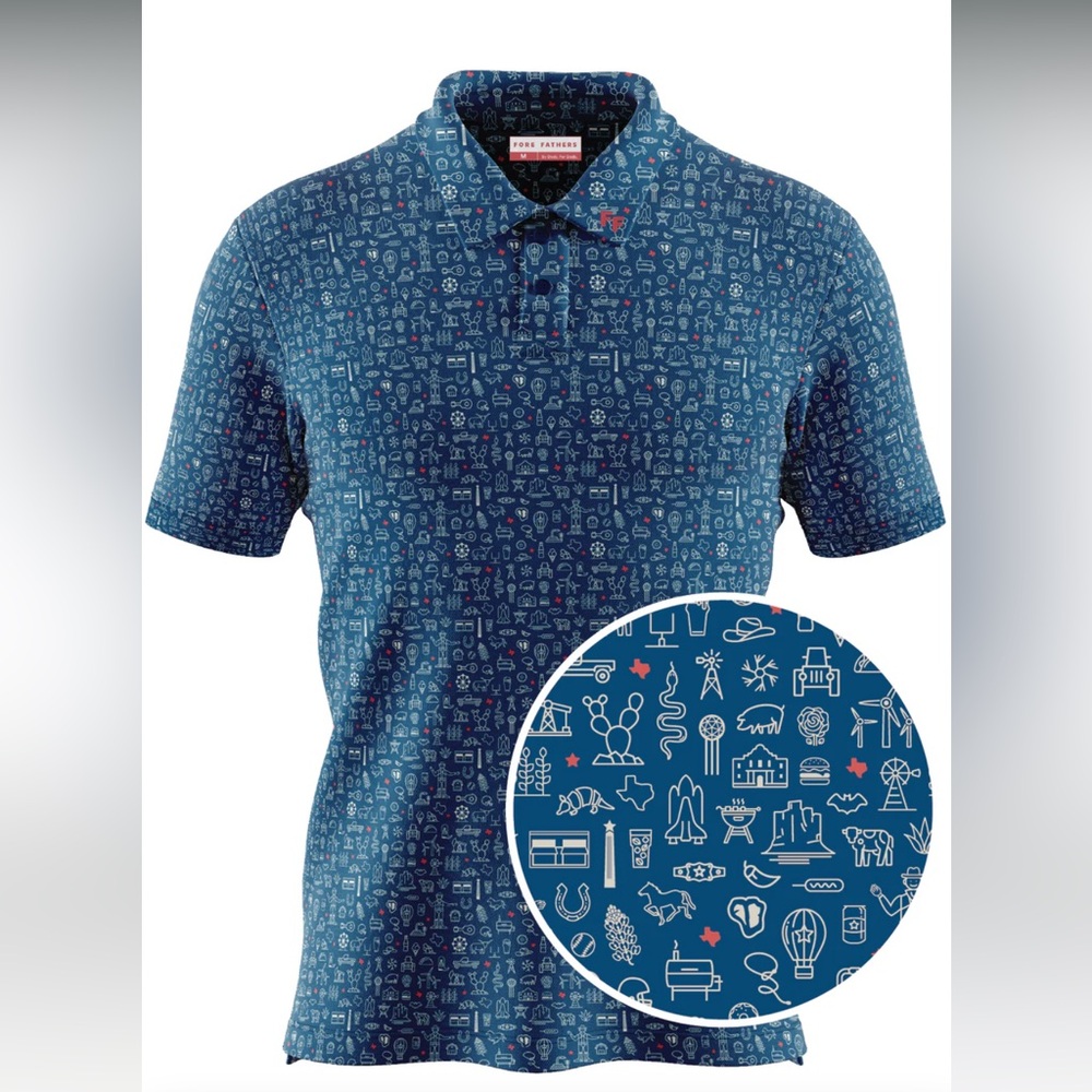 NWT 3XL Forefathers golf polo - Dallas Texas Pattern
